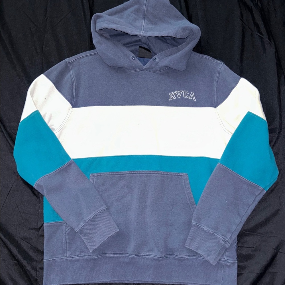RVCA Blue and White Color-Block Hoodie